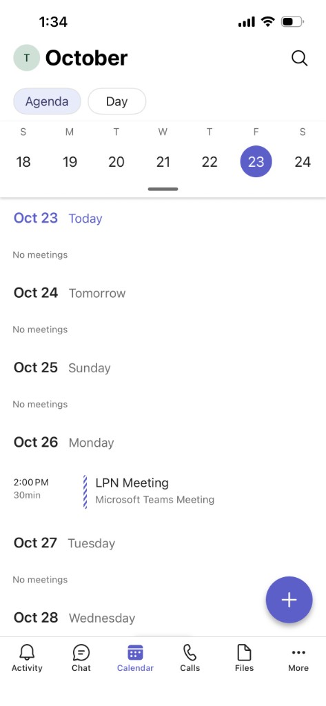 Teams calendar with a meeting title listed