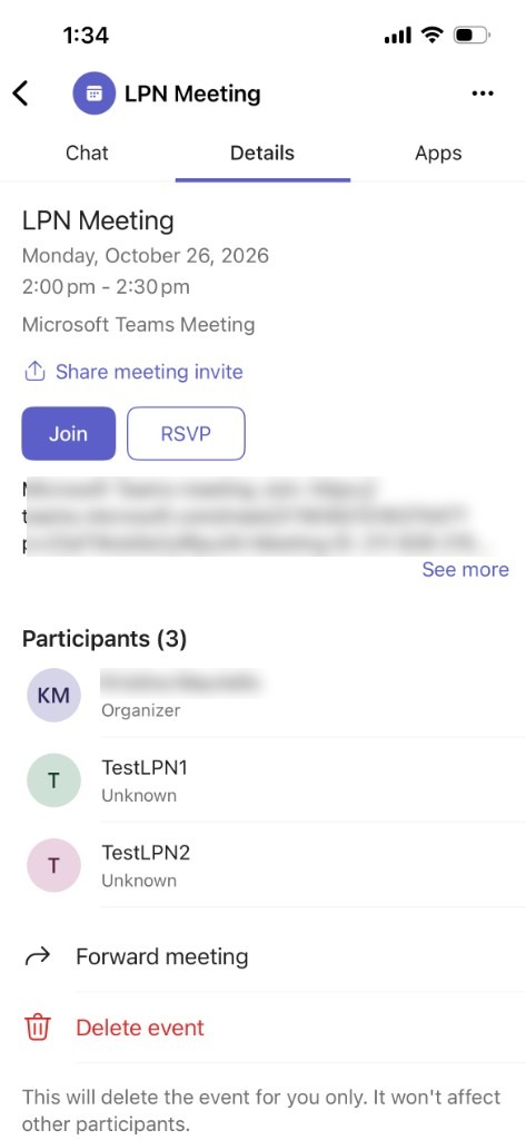 Meeting details with a Join button