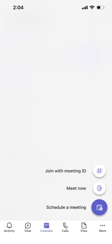 Menu with Meet now