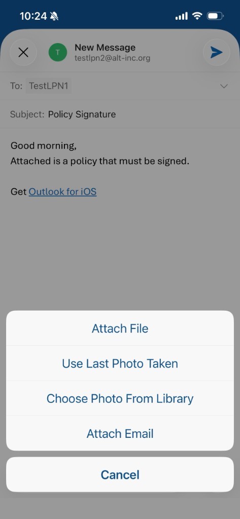 The menu for adding a file or photo