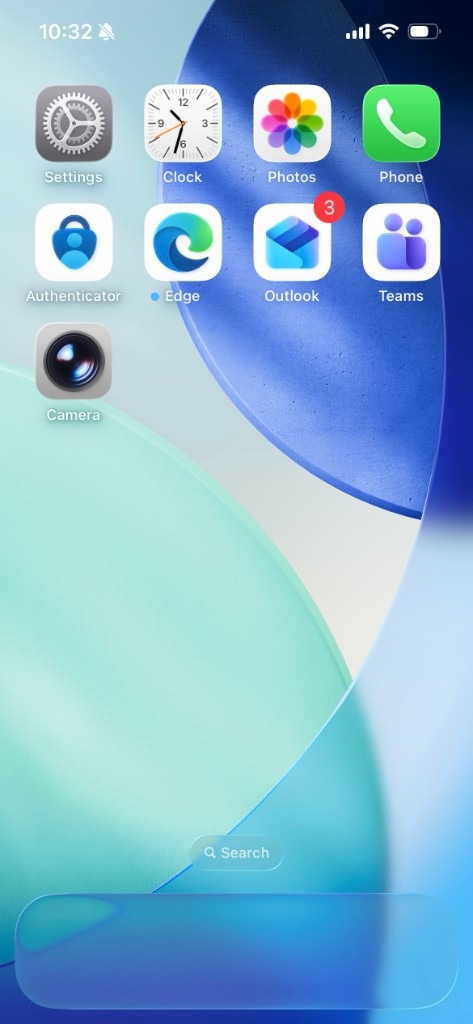 iPhone home screen with the Outlook app